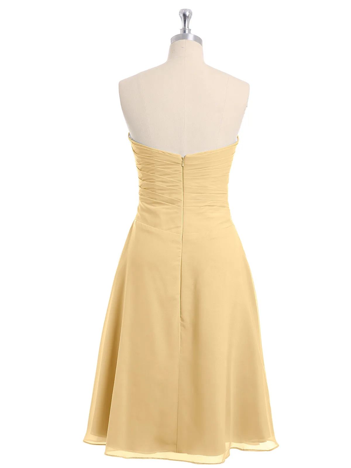 Knee Length Chiffon Dress with Sweetheart Neck-Gold Plus Size