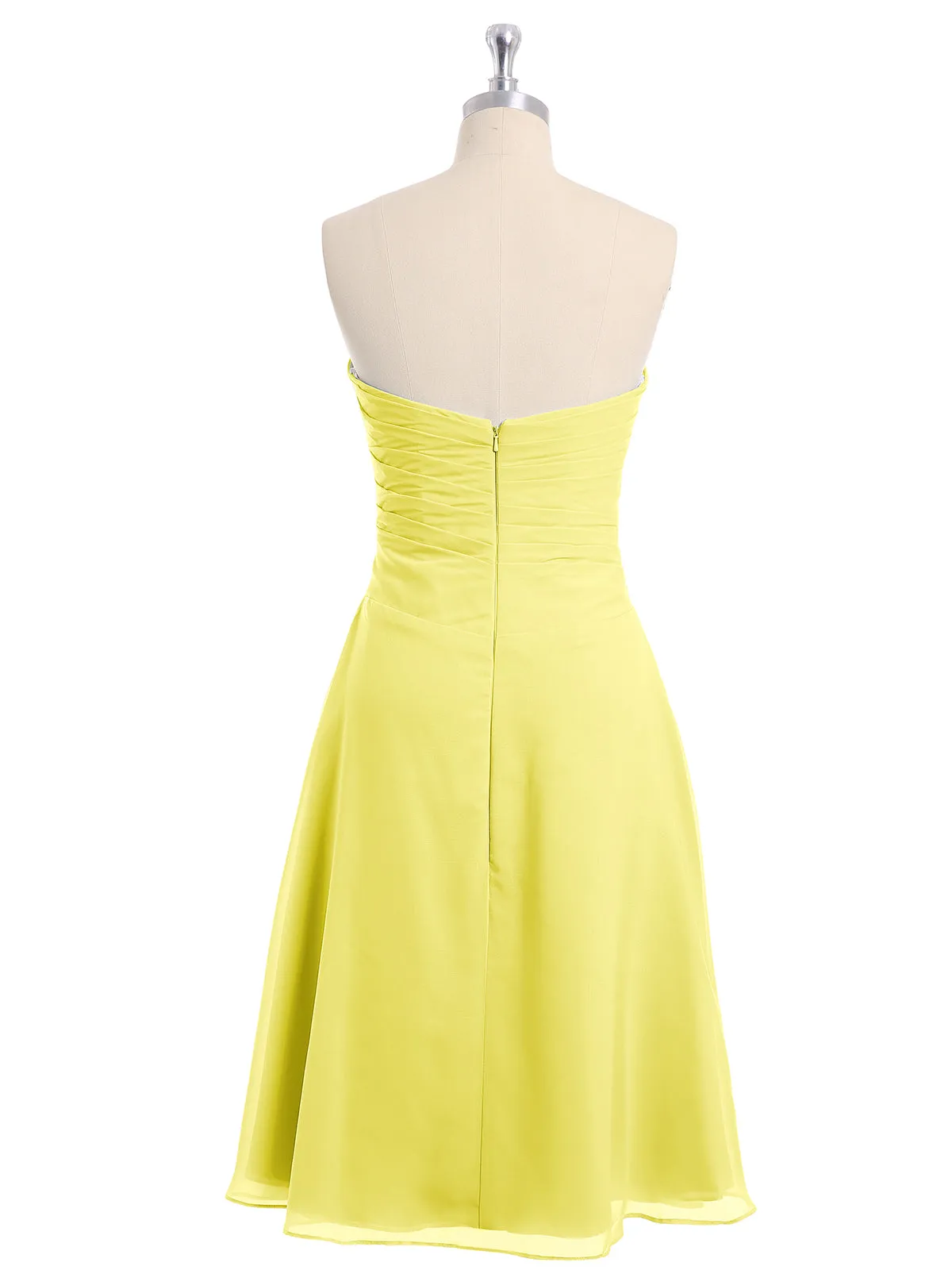 Knee Length Chiffon Dress with Sweetheart Neck-Lemon