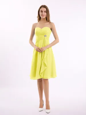 Knee Length Chiffon Dress with Sweetheart Neck-Lemon