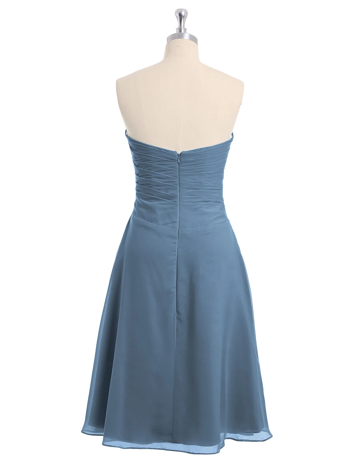 Knee Length Chiffon Dress with Sweetheart Neck-Slate Blue