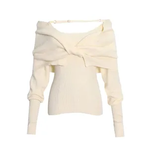 Korean Style Solid Slim Sweater For Women Slash Neck Long Sleeve Patchwork Knitting Sweaters Female Clothing