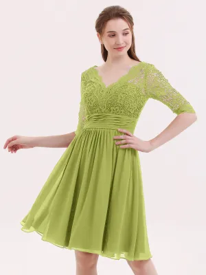 Lace and Chiffon Short Dress with Half Sleeves Clover