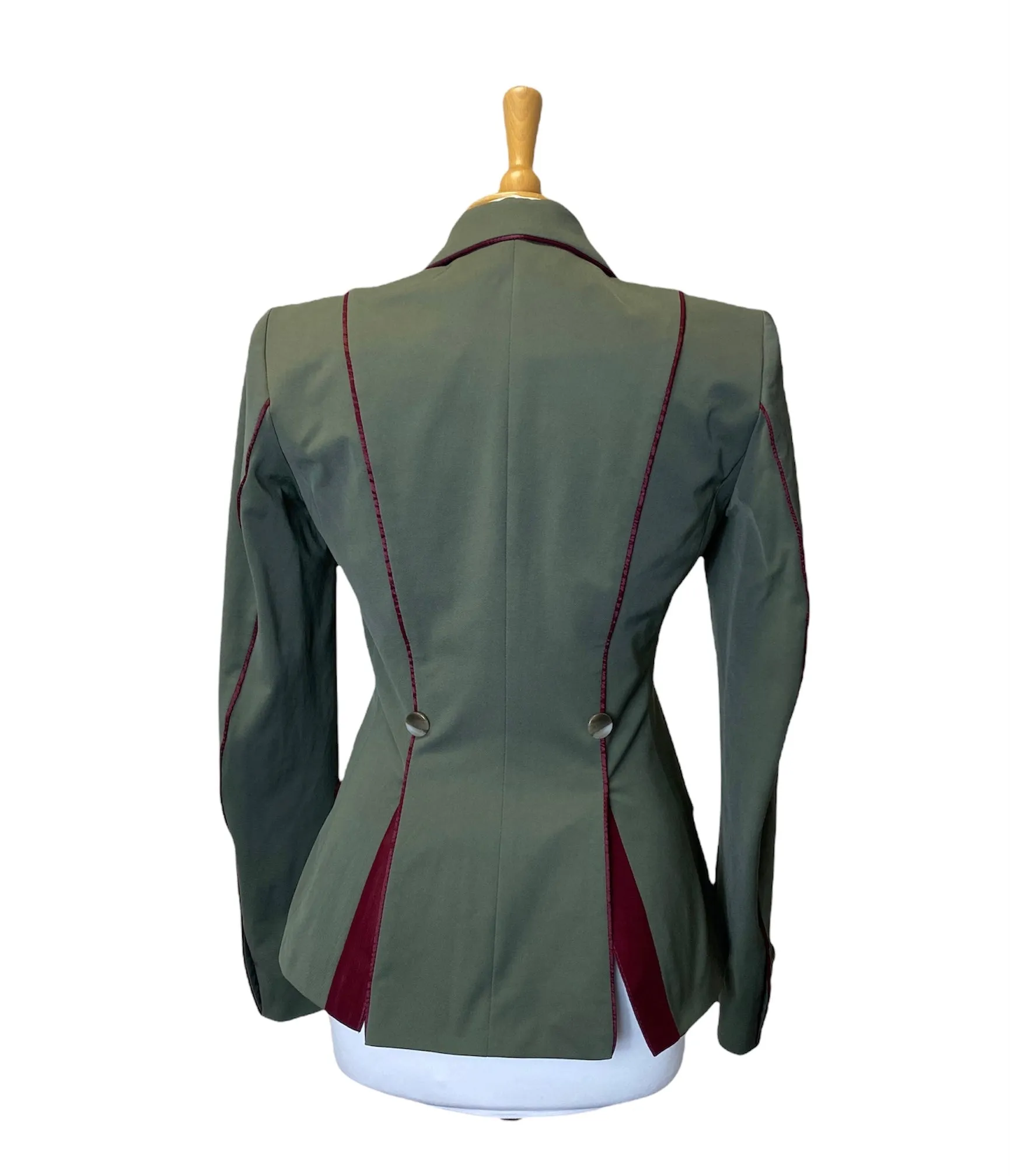 Ladies Charlotte Short Jacket Sage & Claret Trim, UK Size 8L