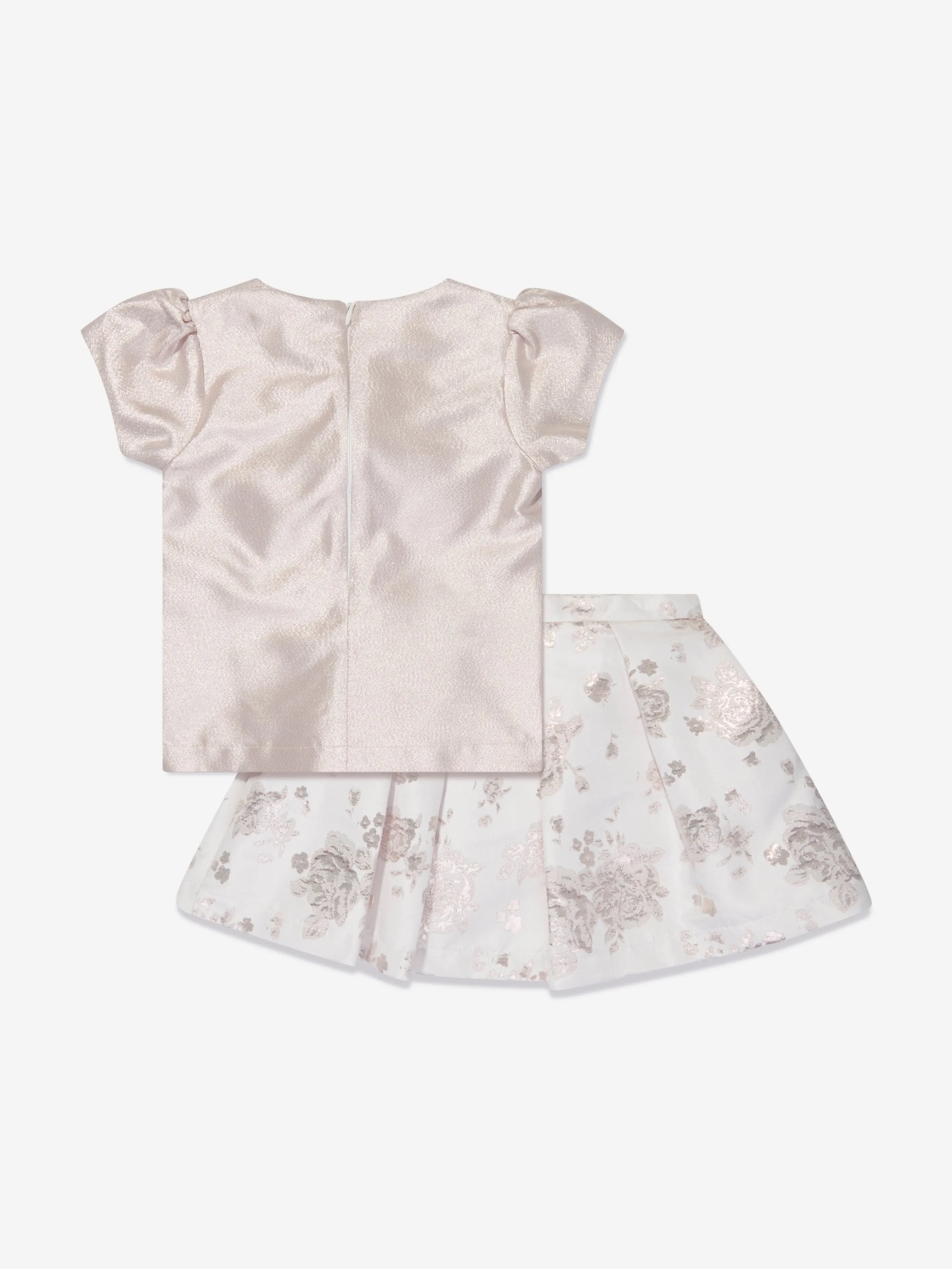 Mama Luma Girls Jacquard Blouse And Skirt Set in Gold