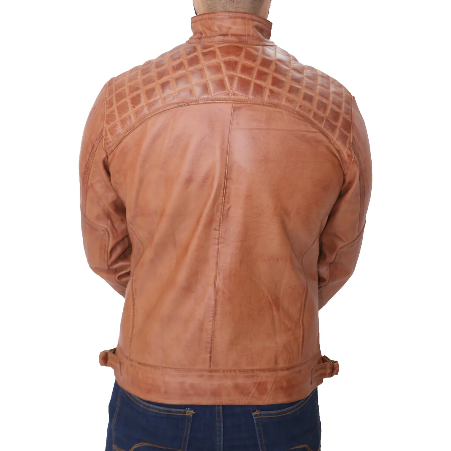 Men's Tan Biker Fashion Slim Fit Pure Leather Jacket