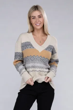 Multicolor Stripe V Neck Sweater