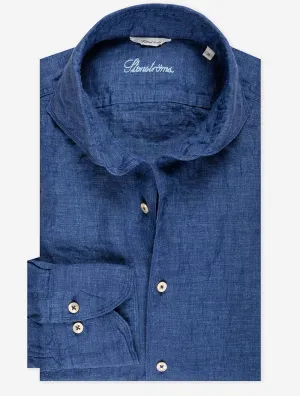 Navy Linen Fitted Body Shirt