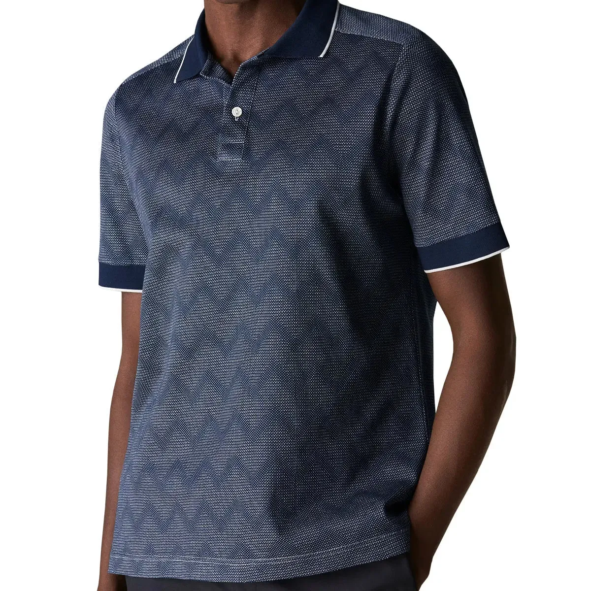 Navy Zigzag Jacquard Filo di Scozia Polo Shirt