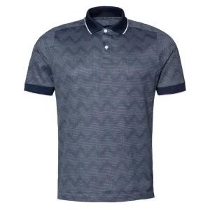 Navy Zigzag Jacquard Filo di Scozia Polo Shirt