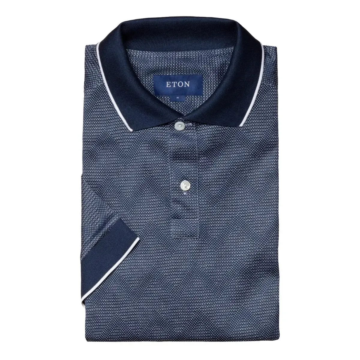 Navy Zigzag Jacquard Filo di Scozia Polo Shirt