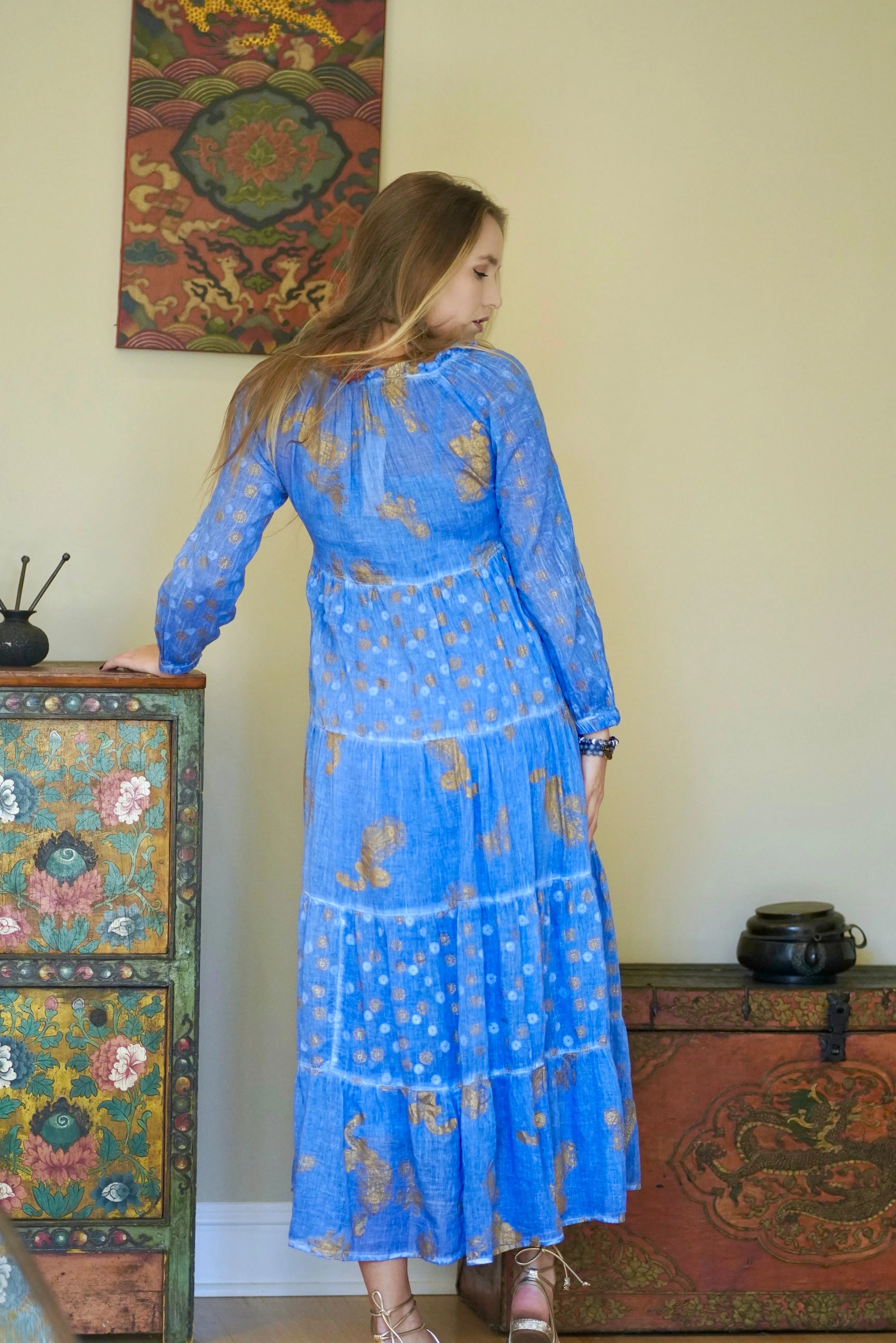 Pamo Tiered Maxi Dress Blue