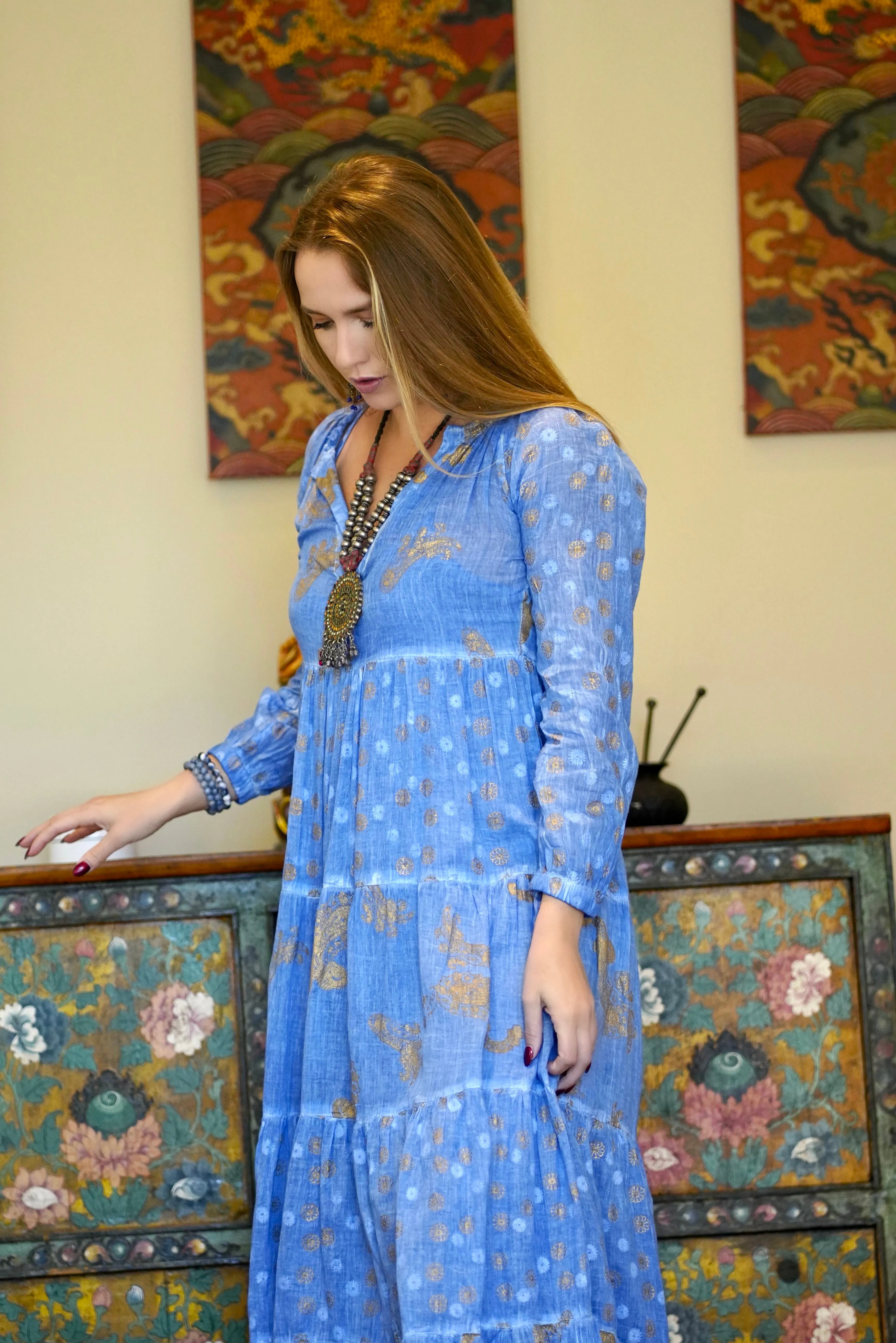 Pamo Tiered Maxi Dress Blue