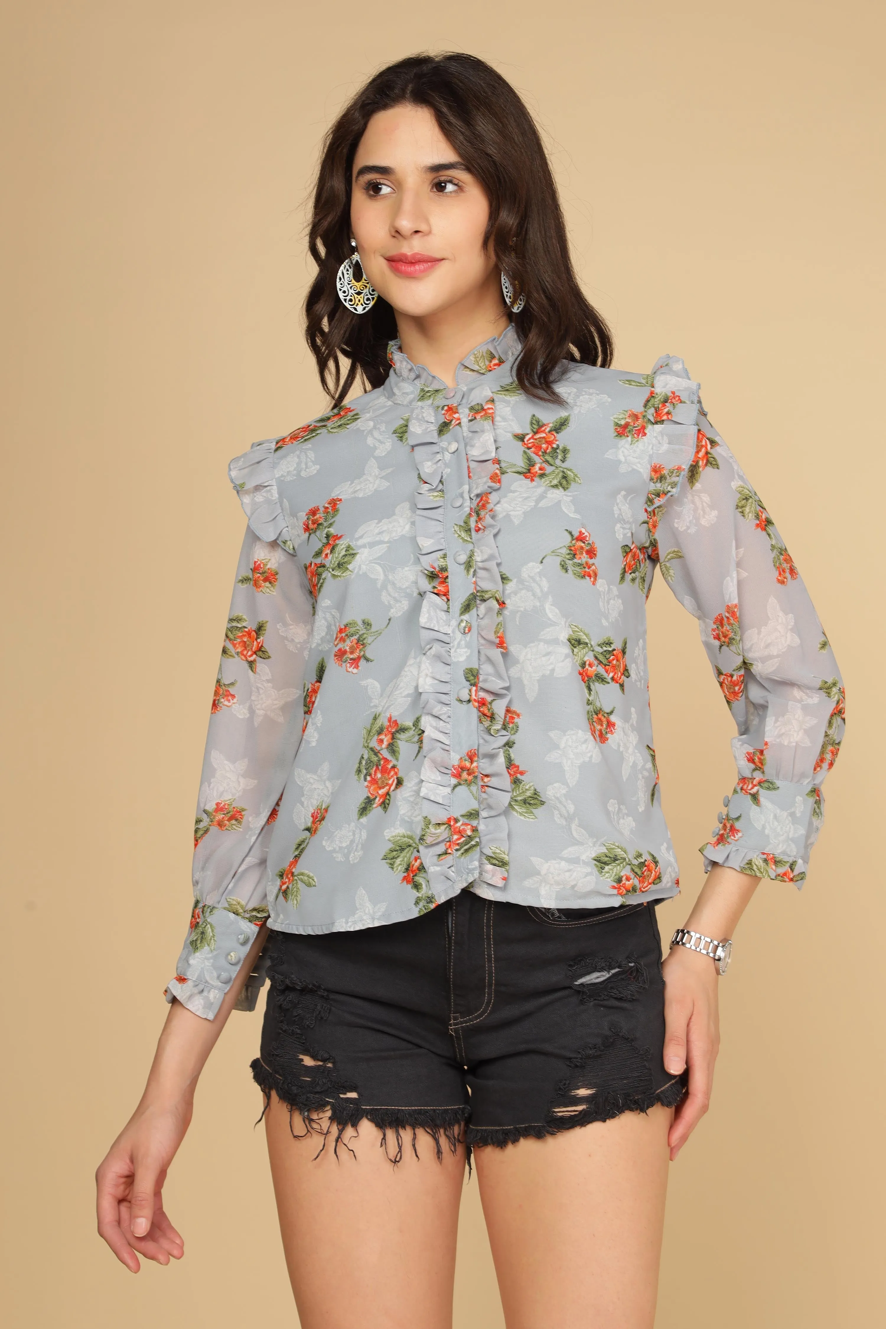 PASTEL BLUE RUFFLE SHIRT TOP