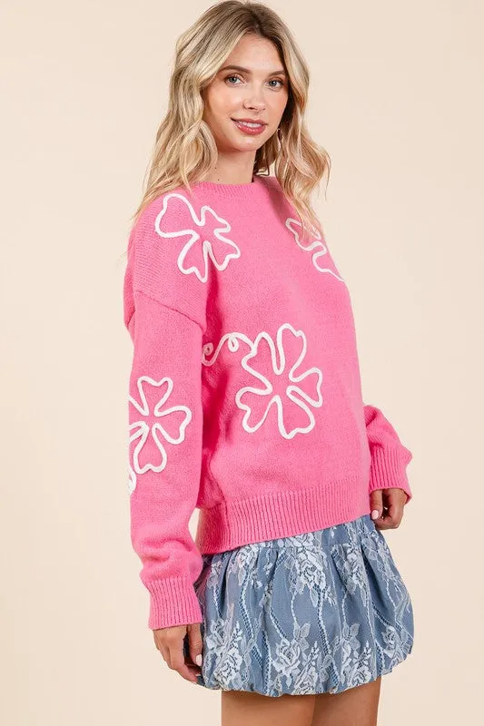 Plus Floral Embroidered Knit Sweater