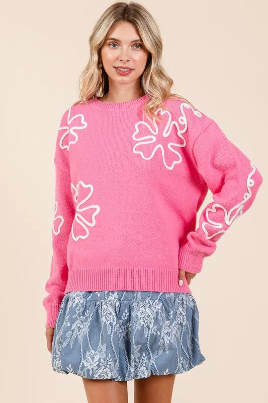 Plus Floral Embroidered Knit Sweater