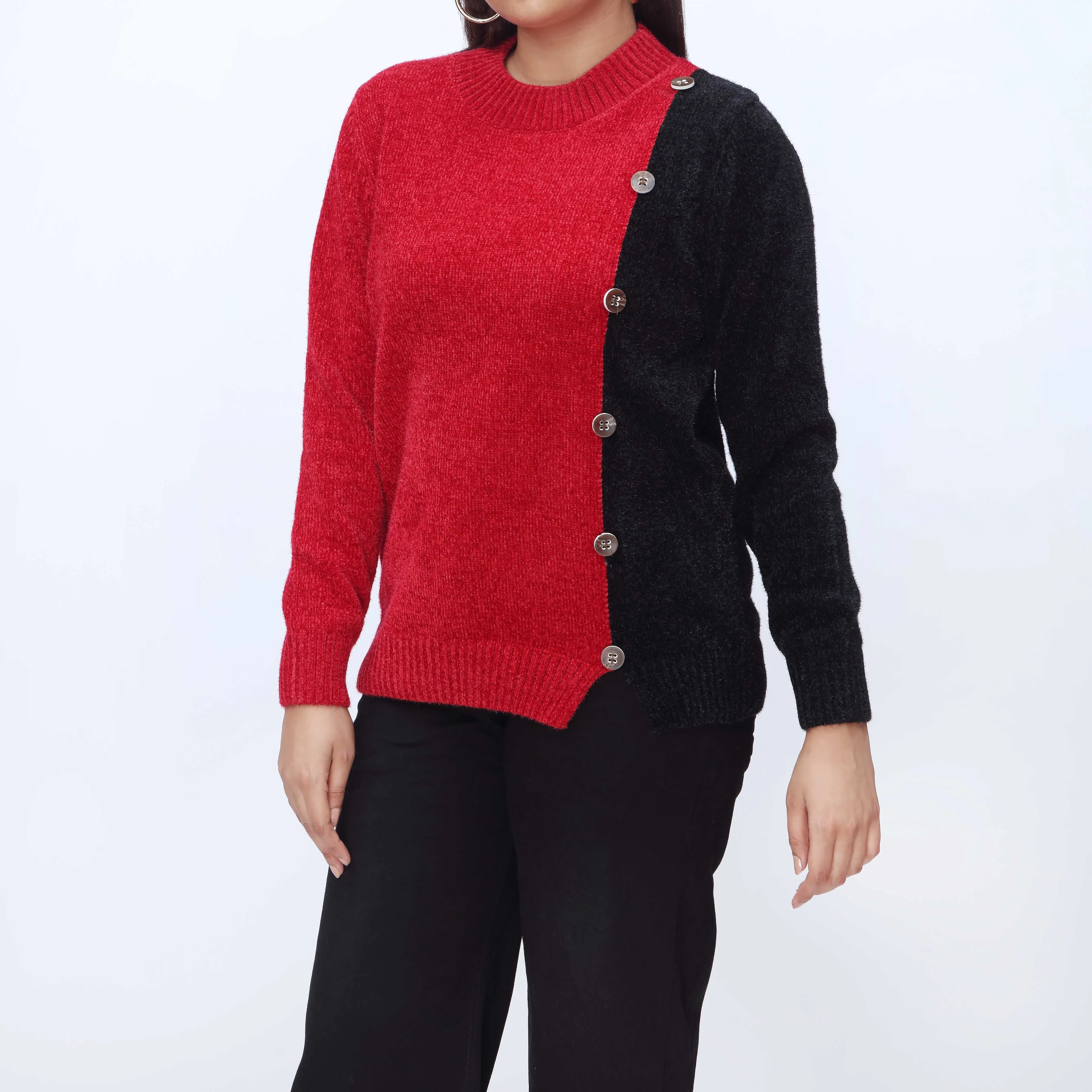 Red Crew Neck Pullover Sweater PW3916