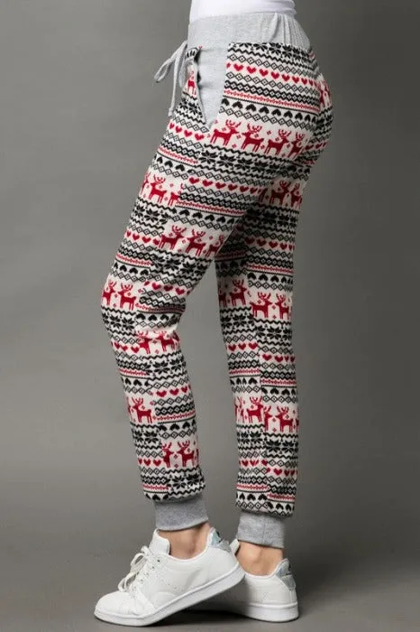 Reindeer Print Jogger Pants with Pockets