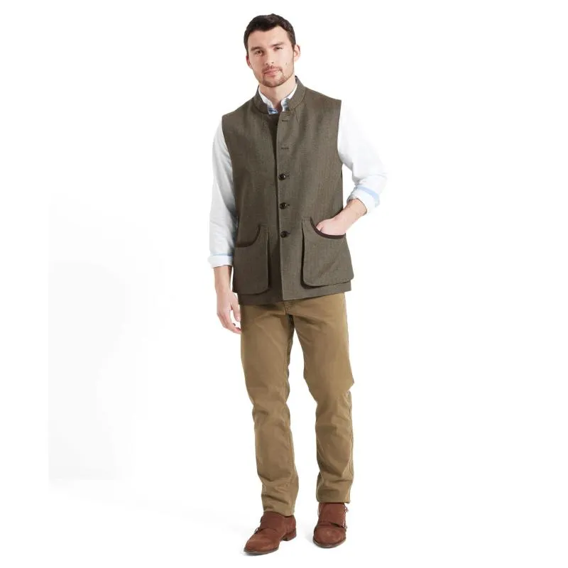 Schoffel Holcot Mens Tweed Waistcoat - Loden Green Herringbone Tweed