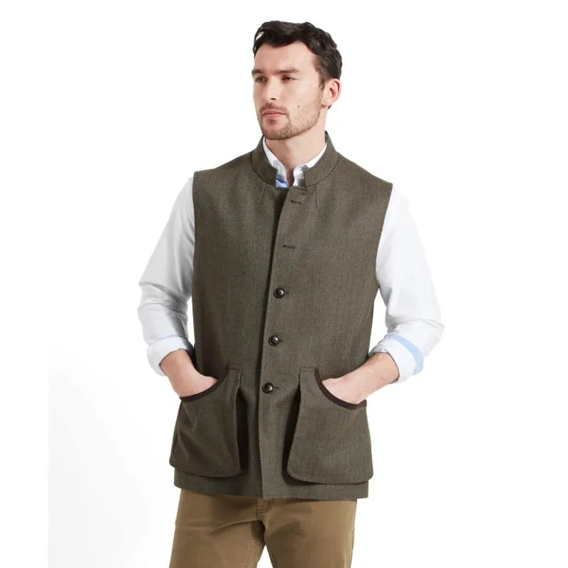 Schoffel Holcot Mens Tweed Waistcoat - Loden Green Herringbone Tweed