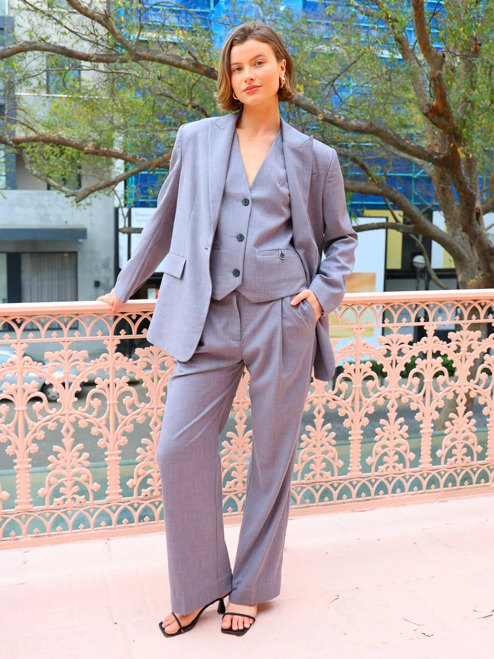 Shona Joy Asher Oversized Tailored Blazer in Steel Grey