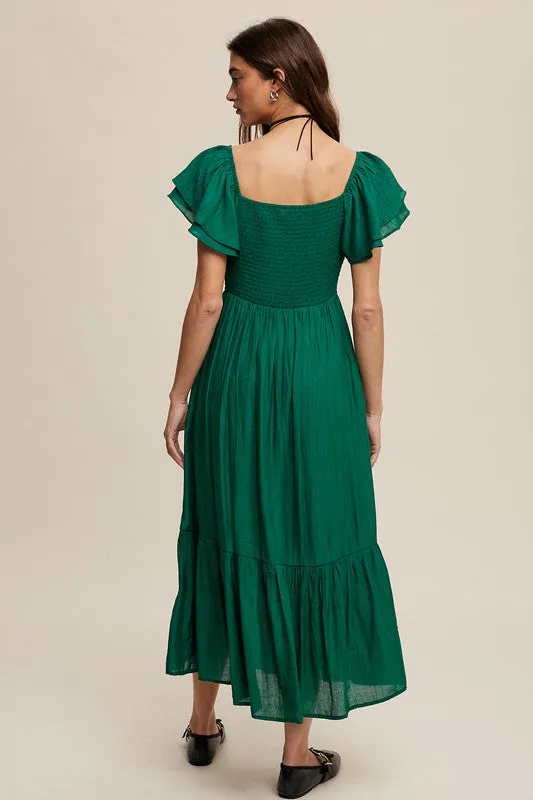 Sicily Square Neck Ruffled Short Sleeve Maxi Dress