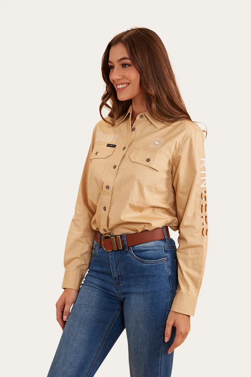 Signature Jillaroo Flag Womens Full Button Work Shirt - Dark Sand