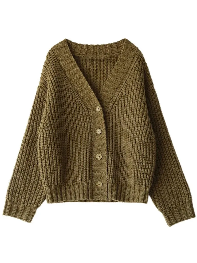 Solid Casual Knitting Sweaters For Women V Neck Long Sleeves Patchwork Button Minimalist Sweater Female Fashion