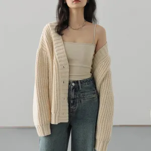 Solid Casual Knitting Sweaters For Women V Neck Long Sleeves Patchwork Button Minimalist Sweater Female Fashion