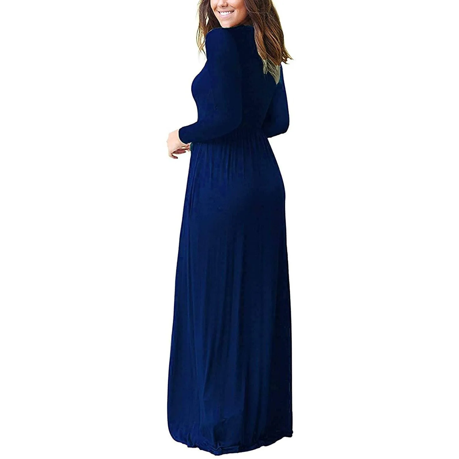 TastyHottie - Women Long Sleeve Loose Plain Maxi Dresses Casual Long Dresses with Pockets