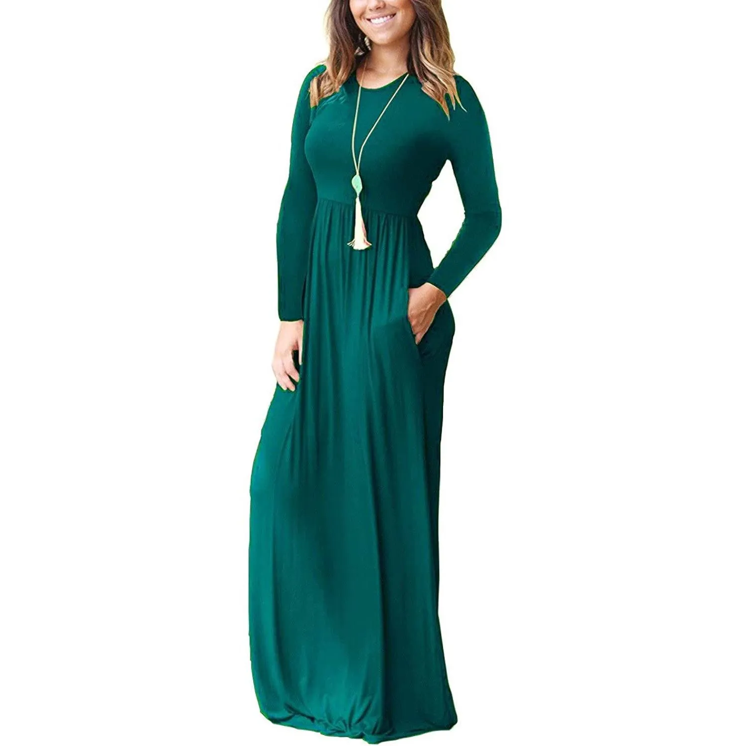 TastyHottie - Women Long Sleeve Loose Plain Maxi Dresses Casual Long Dresses with Pockets