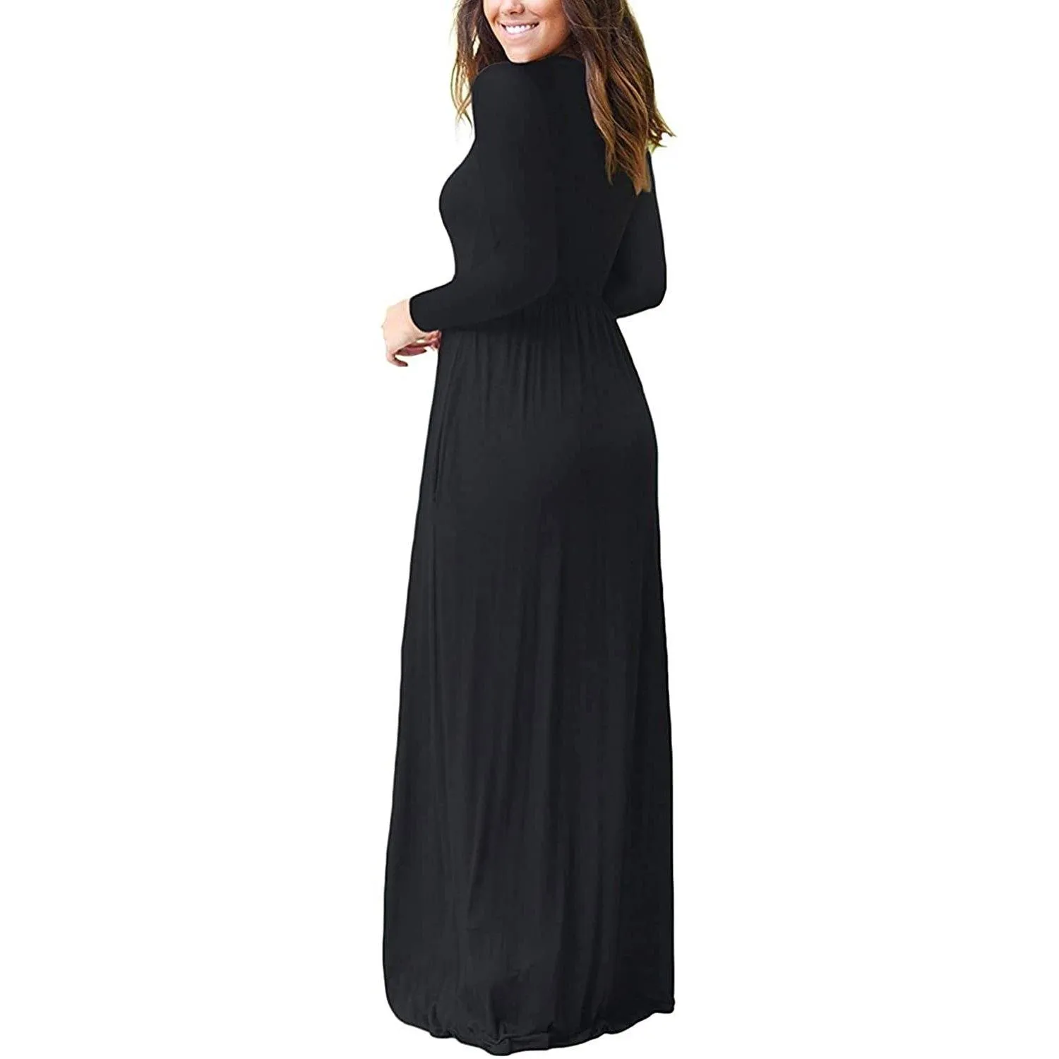 TastyHottie - Women Long Sleeve Loose Plain Maxi Dresses Casual Long Dresses with Pockets