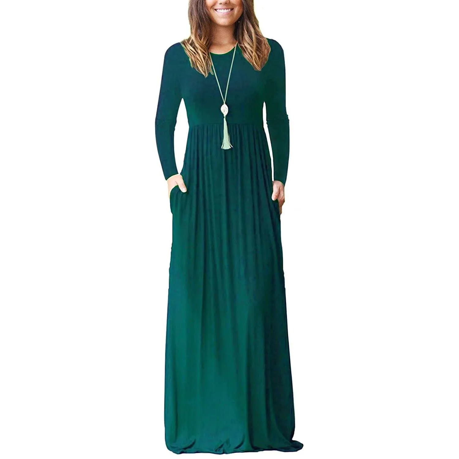 TastyHottie - Women Long Sleeve Loose Plain Maxi Dresses Casual Long Dresses with Pockets