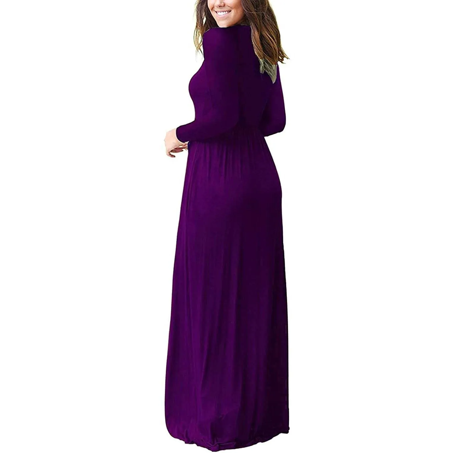 TastyHottie - Women Long Sleeve Loose Plain Maxi Dresses Casual Long Dresses with Pockets