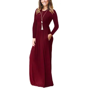 TastyHottie - Women Long Sleeve Loose Plain Maxi Dresses Casual Long Dresses with Pockets