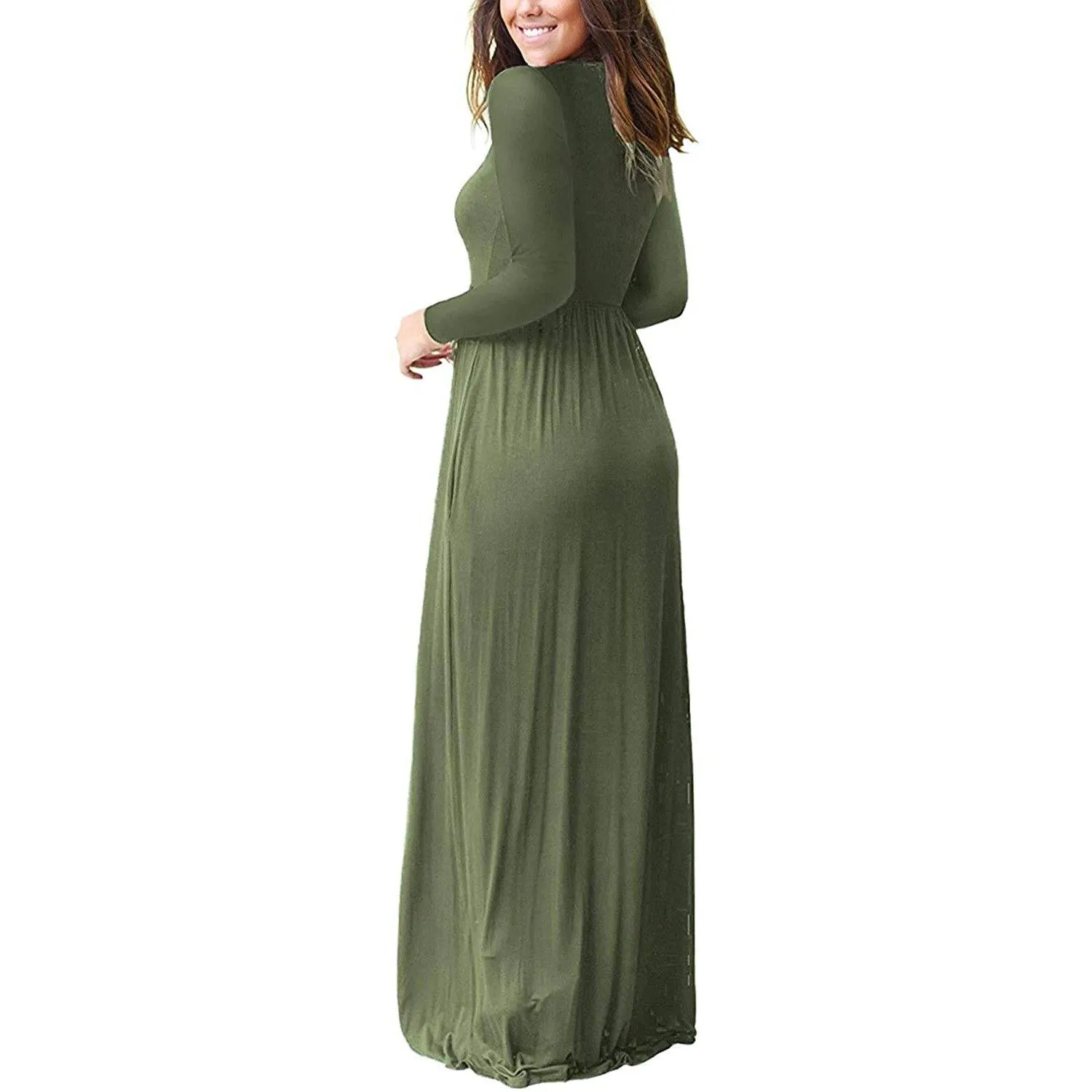 TastyHottie - Women Long Sleeve Loose Plain Maxi Dresses Casual Long Dresses with Pockets