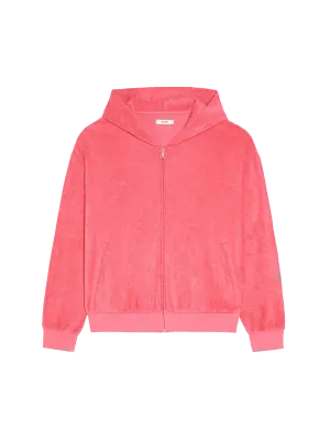 Towelling Zipped Hoodie—lotus pink