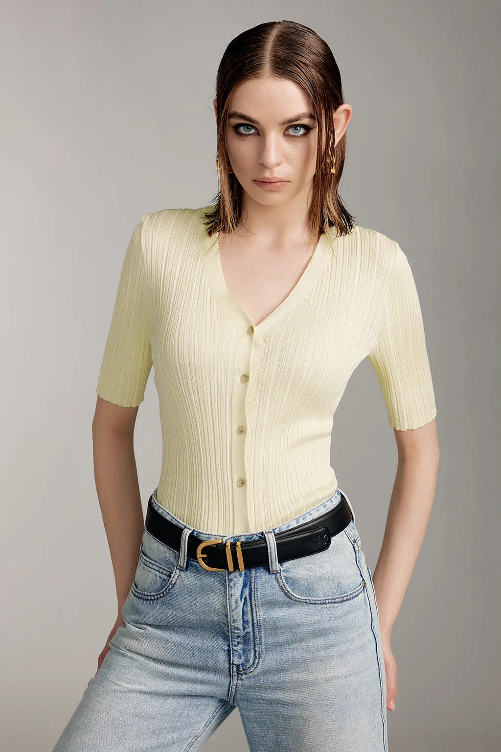 V-Neck Mulberry Silk Knit Top