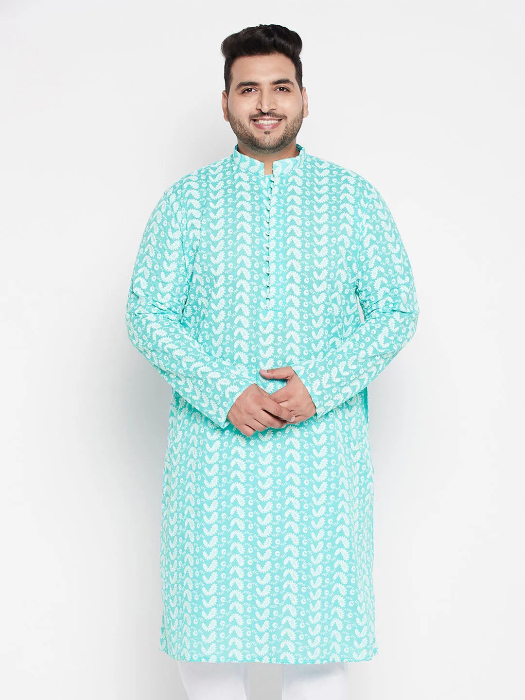 VASTRAMAY Green Chikankari Embroidered Men's Kurta