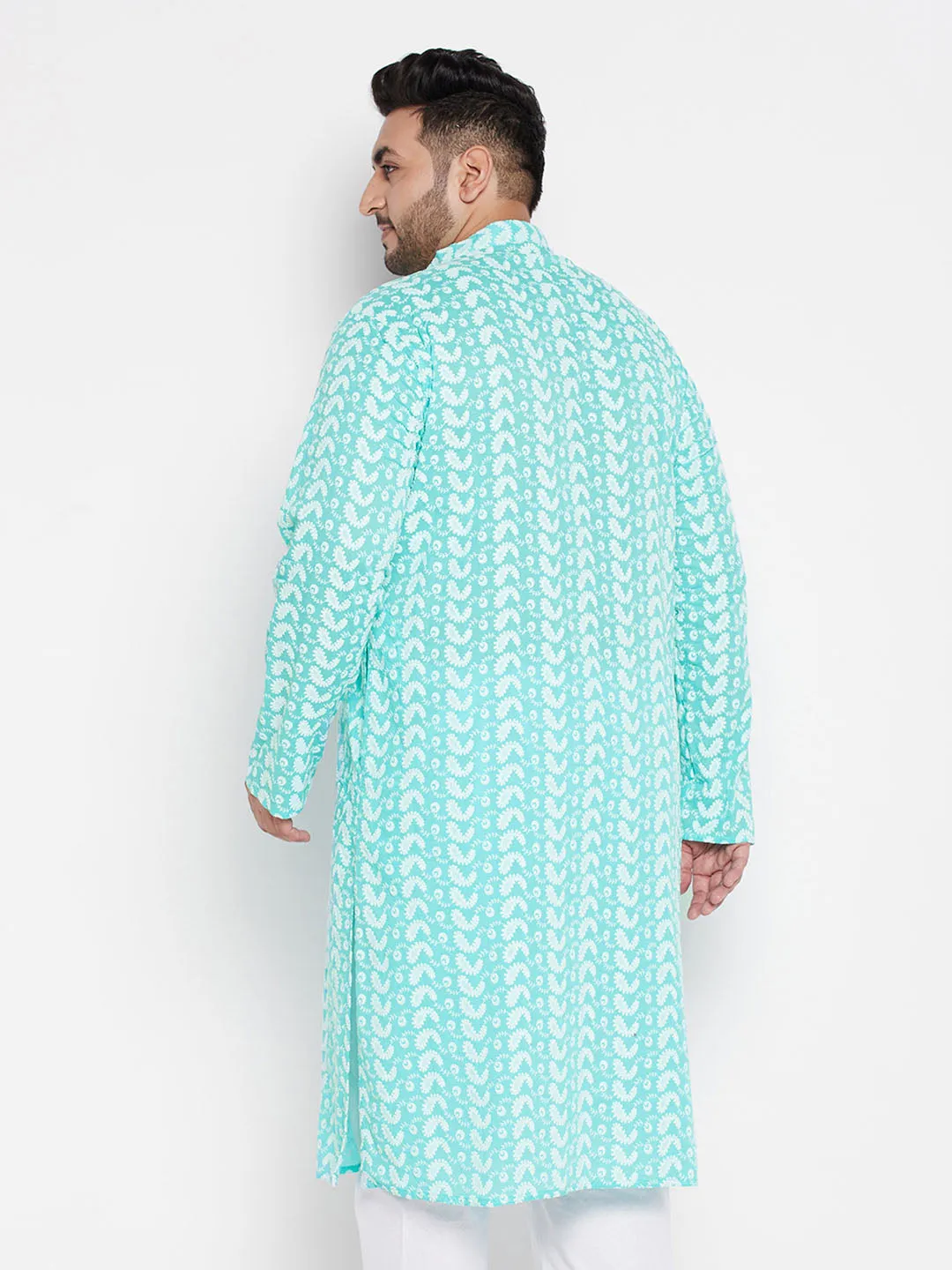 VASTRAMAY Green Chikankari Embroidered Men's Kurta