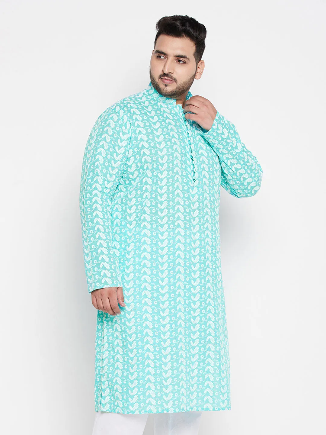 VASTRAMAY Green Chikankari Embroidered Men's Kurta