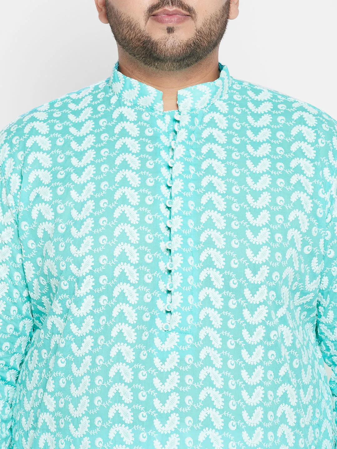 VASTRAMAY Green Chikankari Embroidered Men's Kurta