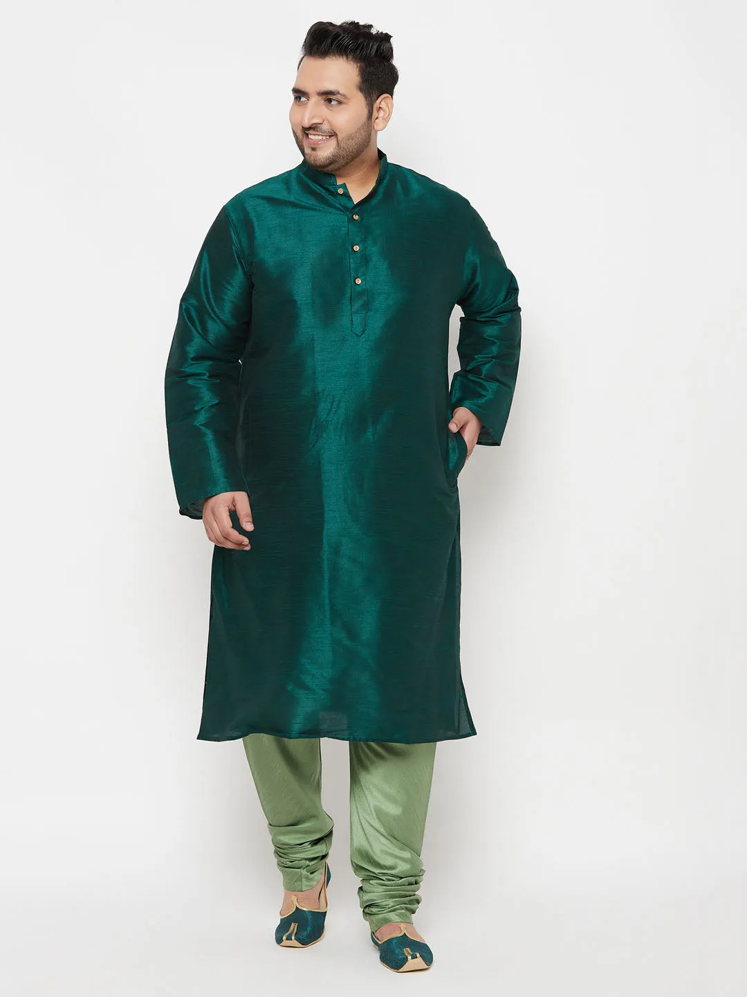 VASTRAMAY Green Cotton Silk Pyjama