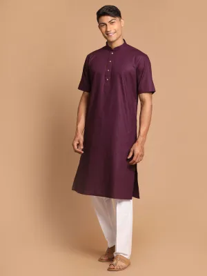 VASTRAMAY Purple Kurta with White Pyjama