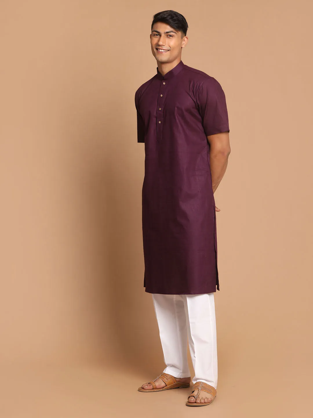 VASTRAMAY Purple Kurta with White Pyjama