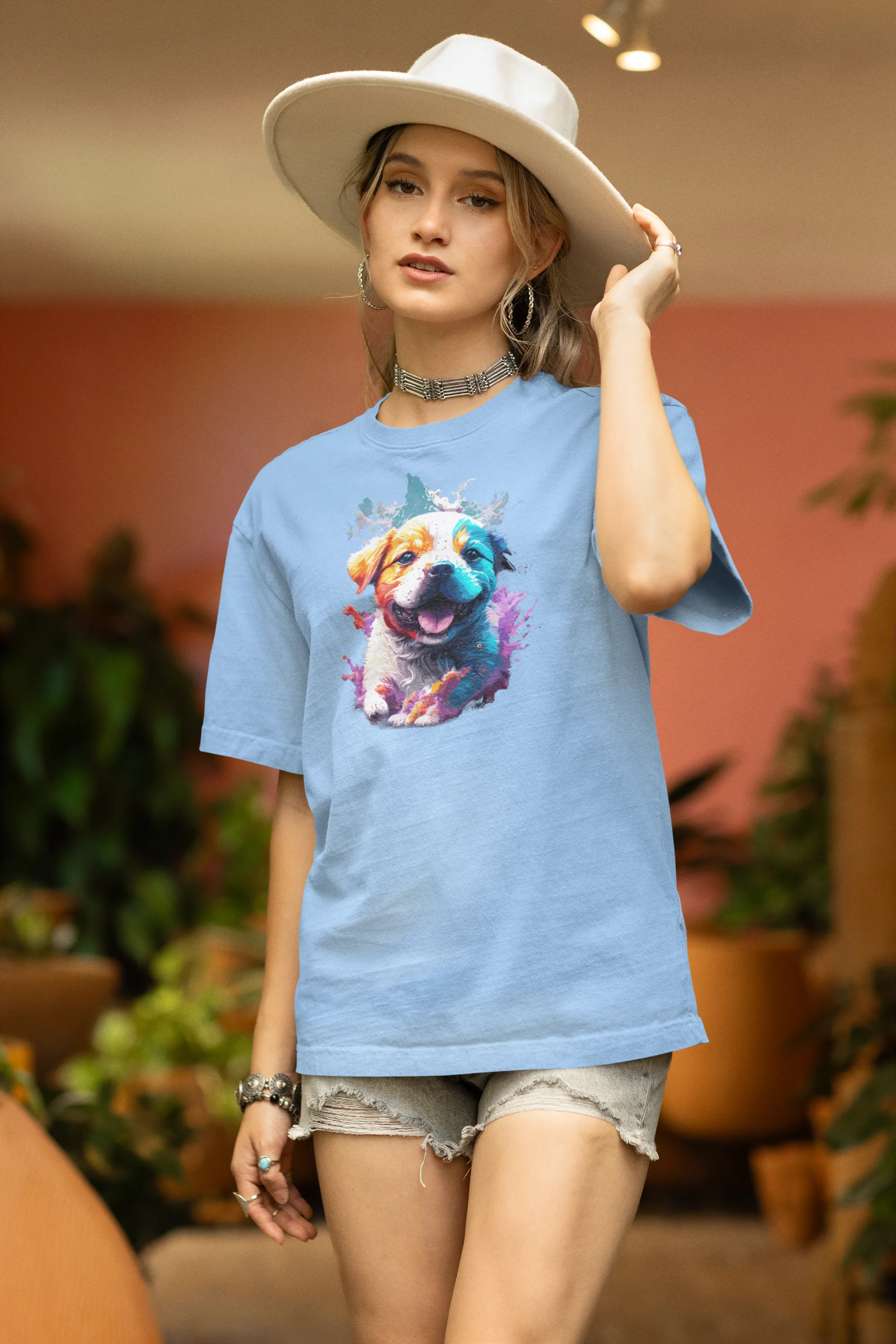 Women's Cute Puppy Cotton oversized T-Shirt for dog lovers