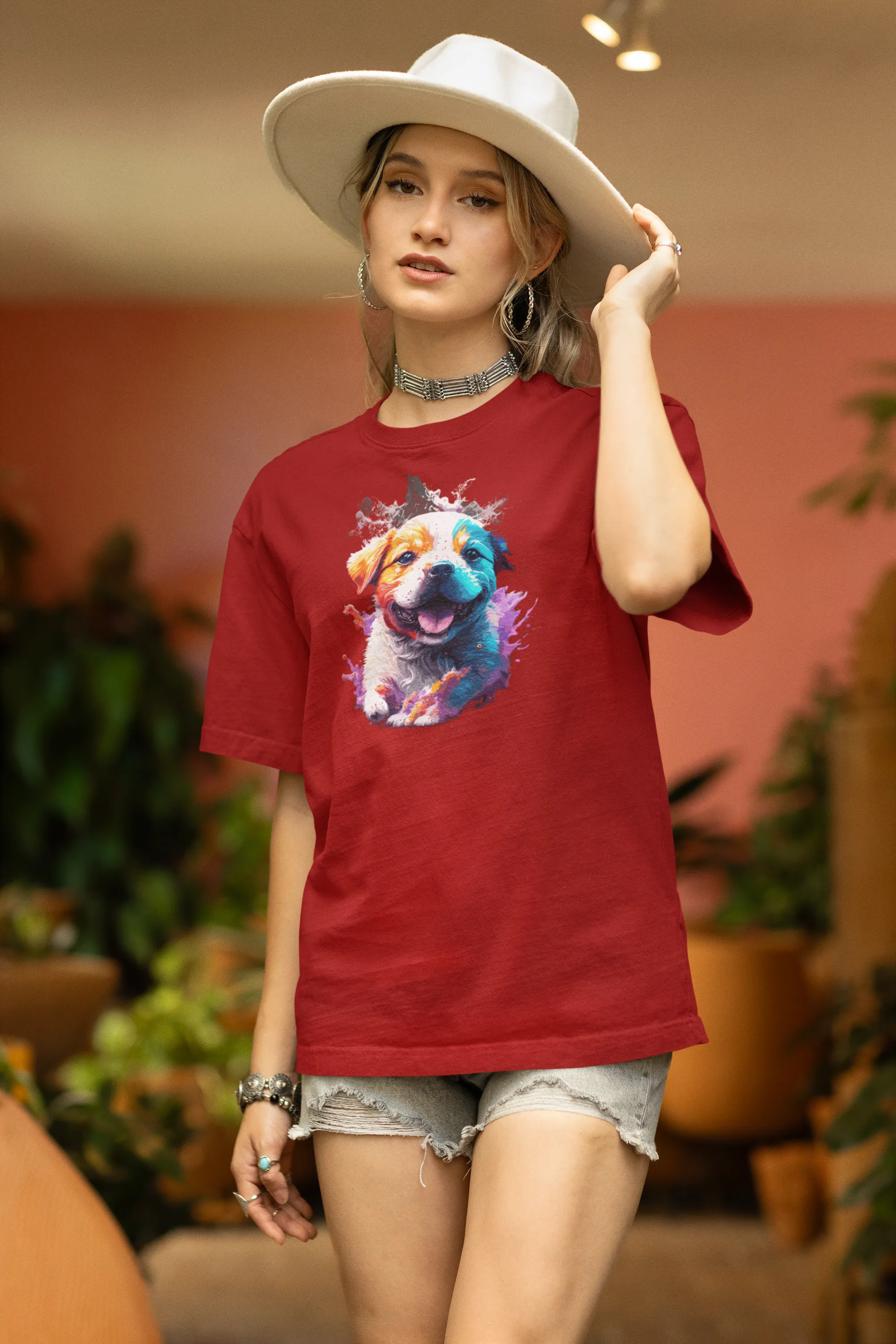 Women's Cute Puppy Cotton oversized T-Shirt for dog lovers