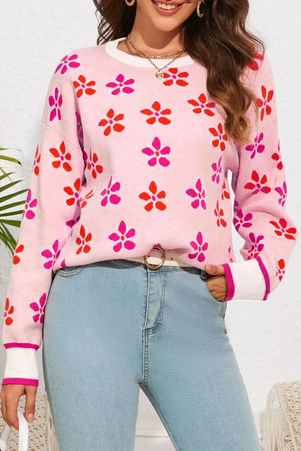 Women's Flower Print Relaxed Fit Jumper