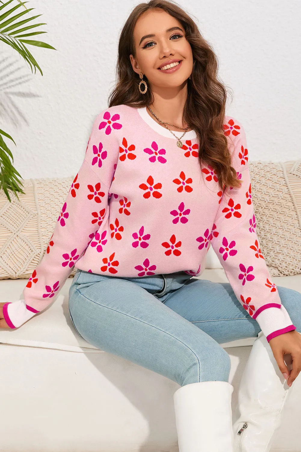 Women's Flower Print Relaxed Fit Jumper