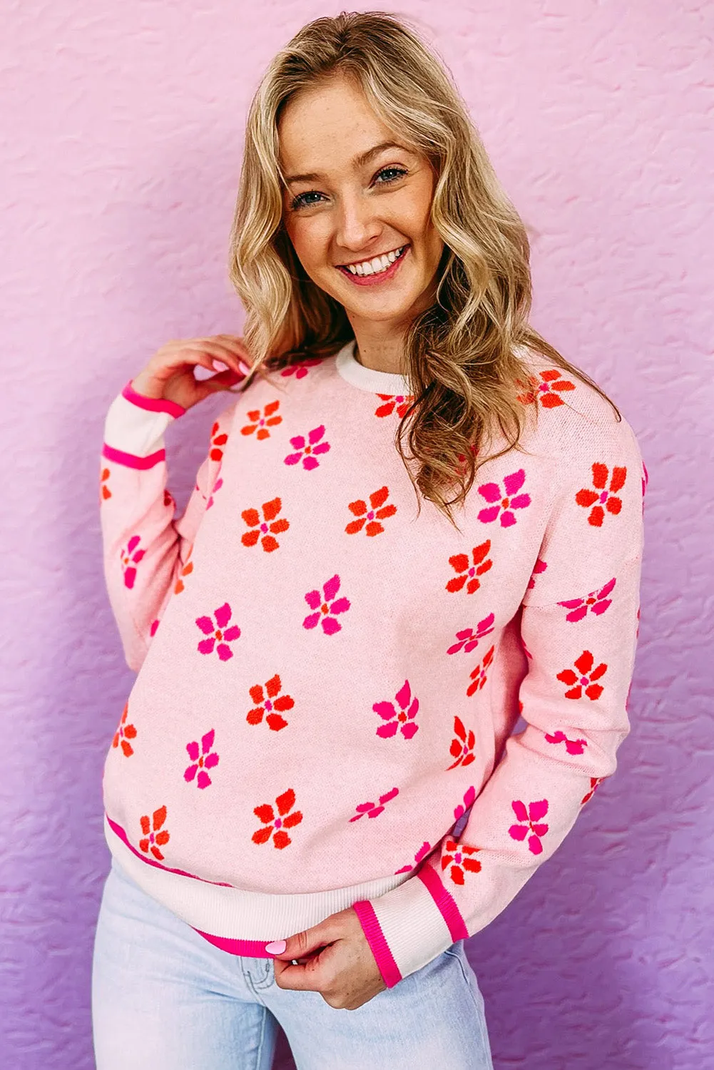 Women's Flower Print Relaxed Fit Jumper