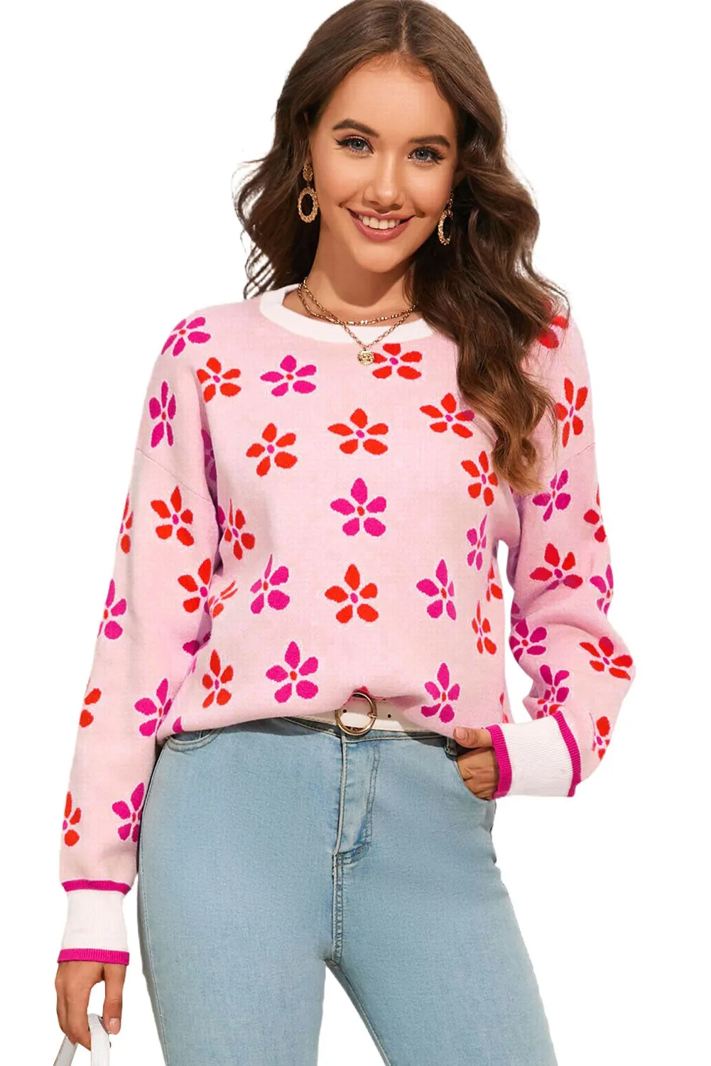 Women's Flower Print Relaxed Fit Jumper